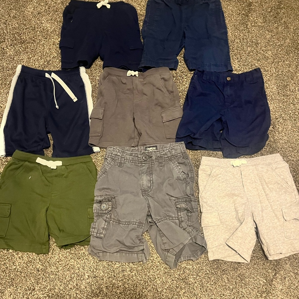 Boys Lot Of 8 Shorts Size 4T Blue Gray Green Khaki Dress Athletic